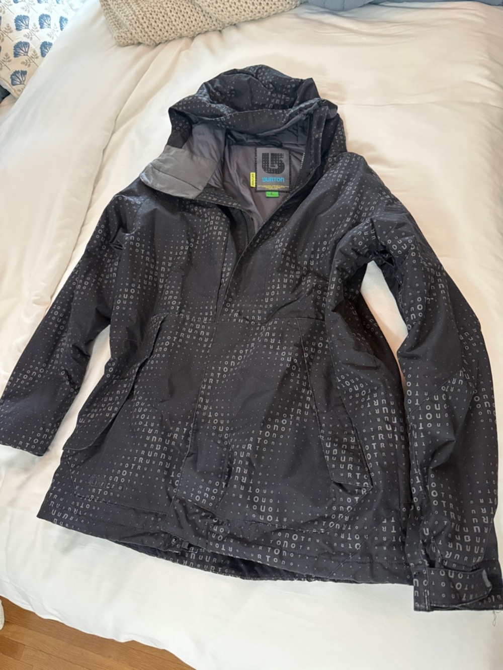 Burton Black Hooded snowboard Jacket with Subtle Letter Print